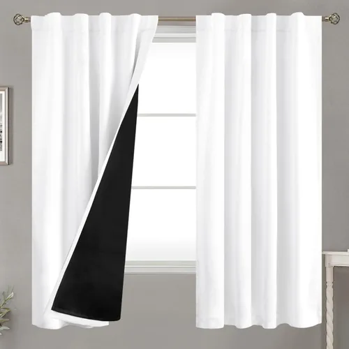 Vista 139 de BGment Cortinas 100% opacas beige de 63 pulgadas de largo con forro aislante térmico, bolsillo para varilla y lengüeta trasera de doble capa