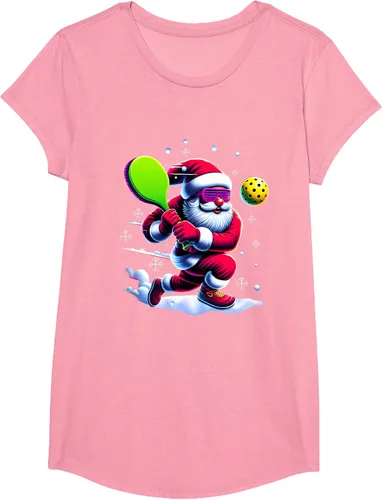 Vista 60 de Pickle Ball Navidad Santa Deporte Jugador Padel Raqueta Snow Camiseta Negro