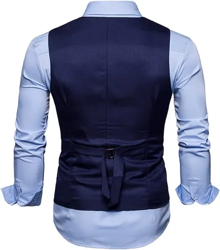 Vista 3 de FMURY - Chaleco de negocios para hombre, casual, ajustado, chaleco de traje para hombre, chaleco de pecho formal