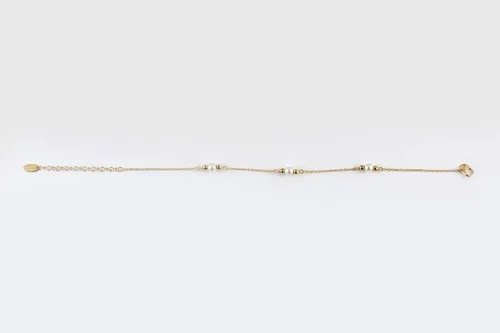 Vista 5 de Tobillera delicada para mujer con perlas naturales, tobillera de perlas en oro macizo 9K, 14K y 18K, pulsera de pie para mujer
