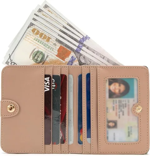 Vista 4 de Walle Rfid - Cartera pequeña y compacta con bolsillo plegable para mujer, minicarjetero de viaje con ventana de identificación, Cereza Negra, Lindo