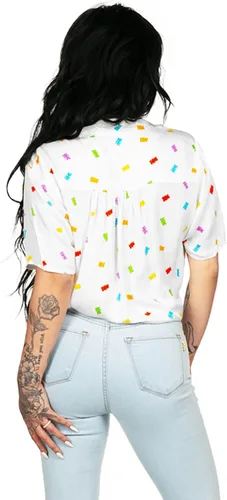 Vista 2 de Cute and Fun Rainbow - Camisas de botones para mujer corte con lazo frontal para verano y festivales