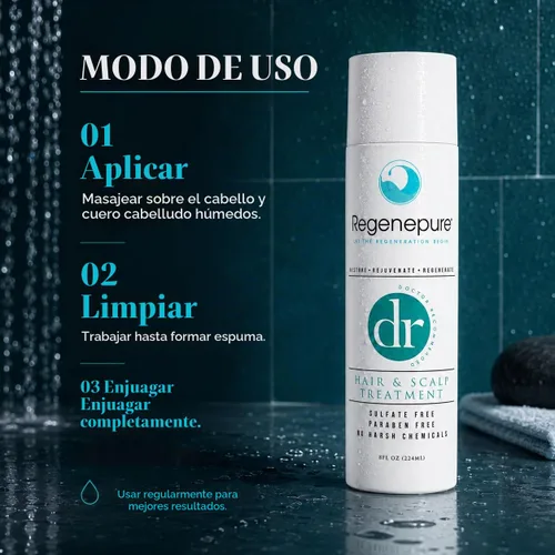 Vista 9 de Champú DR para tratamiento del cabello y del cuero cabelludo, de Regenepure, individual