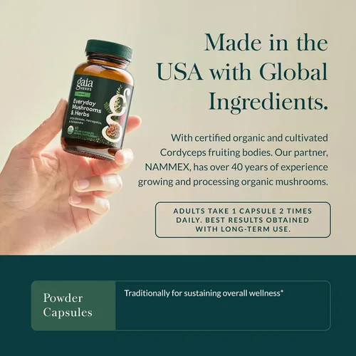 Vista 4 de Gaia Herbs Suplemento de apoyo inmunológico diario de hongos y hierbas para ayudar al bienestar general* - con curcumina de cúrcuma, astrágalo