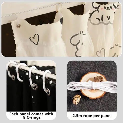 Vista 8 de Cortinas de gasa bonitas genéricas para litera con dosel de cama con encaje, 2 paneles, aguacate