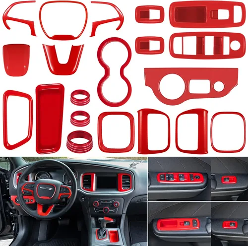 Vista 8 de LAIKOU - Juego completo de 20 piezas de accesorios interiores para Dodge Charger 2015-2024 Interruptores de control de elevación de ventanas
