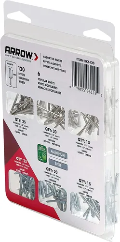 Vista 5 de Arrow RK6120 - Kit surtido de remaches para metal, tela, cuero y reparación de automóviles, aluminio y acero, 18 pulgadas, paquete de 120