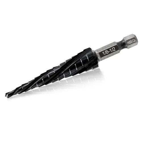 Vista 7 de FOCSTOL Broca de cuatro espirales de cobalto para flauta – Broca escalonada HSS de 1/4 a 3/4 pulgadas M35 con vástago hexagonal de cambio rápido