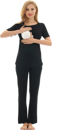 Vista 7 de Bearsland Conjunto de ropa de dormir de maternidad para mujer, pijama de lactancia materna