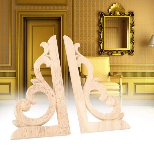 Vista 6 de 2 calcomanías de madera tallada en madera sin pintar, apliques tallados de madera de estilo europeo para muebles del hogar, tallado en madera #1