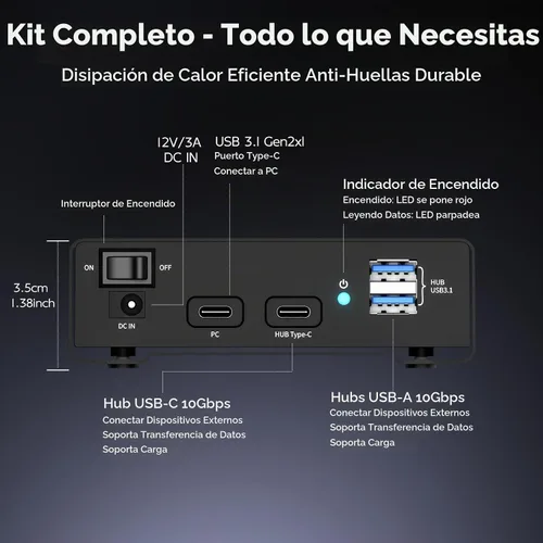 Vista 7 de MAIWO Caja de disco duro para 2.5 3.5 pulgadas SATA HDD SSD Aluminio, USB3.1 Gen2x1 10Gbps 3xUSB Puertos Extensión de 24TB Capacidad, Lector