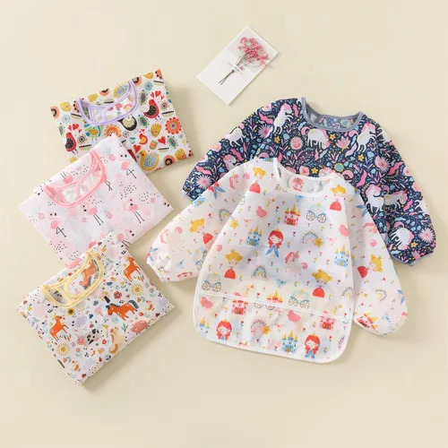 Vista 6 de Juego de 5 baberos impermeables de manga larga con bolsillo para niños pequeños de 6 a 30 meses