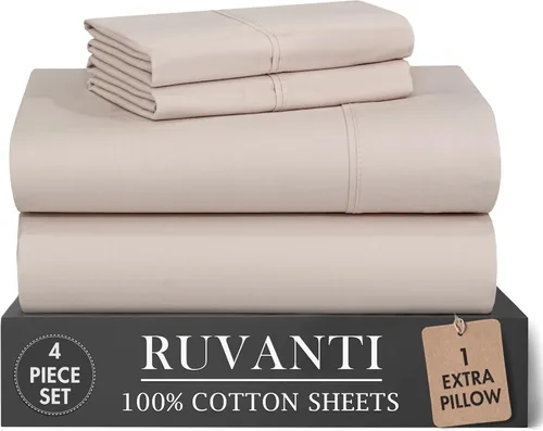 Vista 18 de RUVANTI 4 piezas de sábanas de algodón - 100% algodón natural suave, ligero y transpirable, sábanas de percal crujiente, juego de sábanas Botanica