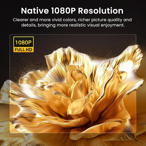 Vista 2 de HAPPRUN Native - Mini proyector Bluetooth 1080P, proyector de películas portátil Full HD para exteriores con altavoz integrado, compatible