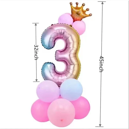Vista 2 de Globo de aluminio de 32 pulgadas, globo de corona de número 3, globo gigante de papel de aluminio número 3, globo de cumpleaños, suministros