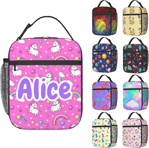 Vista 9 de Lonchera personalizada para hombres, mujeres y adultos con nombre, imagen, texto, foto, bolsa de almuerzo aislada personalizada para el trabajo