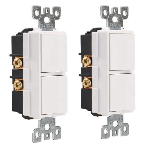 Vista 8 de Wengart Interruptor Decorativo de Combinación Basculante Dúplex, 120VCA 15Amp, Terminal de Tierra, Grado Residencial/Comercial, 2 Interruptores
