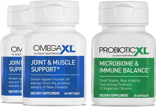 Vista 10 de OmegaXL Potente suplemento de apoyo para articulaciones y músculos (60 unidades) y Probiótico XL - PreforPro, DE111, estable en estante - Promueve
