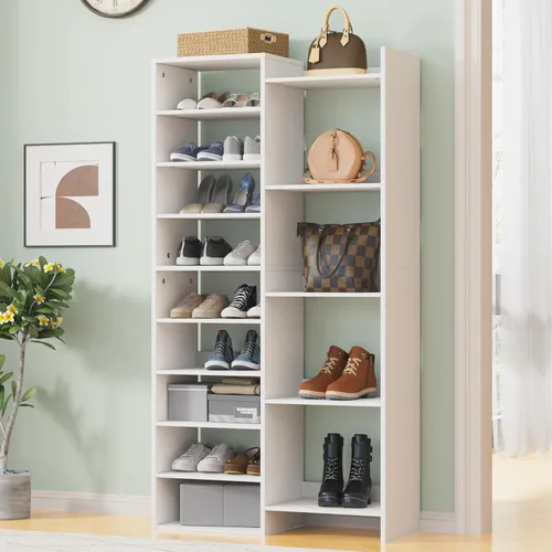 Vista 10 de Furnify Zapatero de 14 niveles, organizador de zapatos moderno de 152 cm de altura, gabinete de almacenamiento de zapatos con compartimentos
