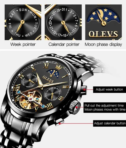 Vista 68 de OLEVS Relojes automáticos para hombre, esqueleto mecánico, de lujo, a la moda, reloj de pulsera luminoso impermeable