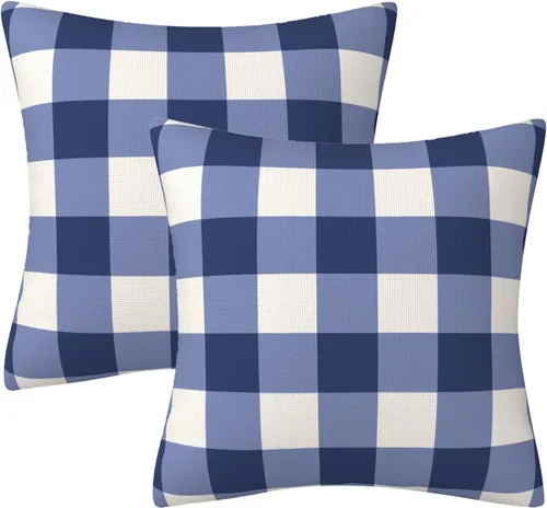Vista 21 de Fundas de almohada decorativas rústicas de Aqua y blanco a cuadros estilo búfalo para sofá, funda de almohada para granja, decoración