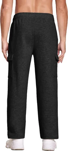 Vista 2 de Deyeek Pantalones deportivos con forro polar para hombre, pantalones deportivos de carga con parte inferior abierta, pantalones deportivos