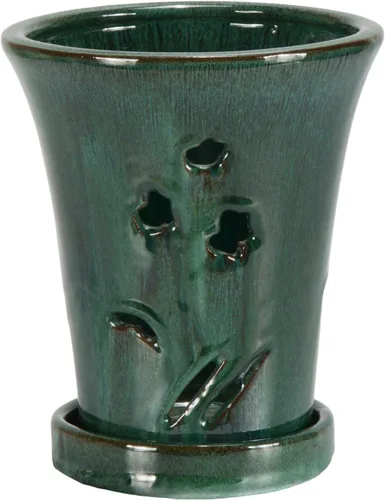 Vista 2 de W&W Orchid Pot with Holes and Saucer for Repotting, 6 * 7 Inch, Green Mix Gree Mix