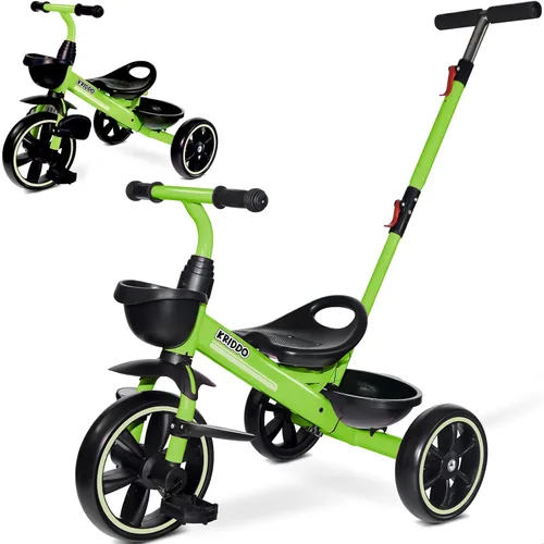 Vista 10 de KRIDDO Triciclo 2 en 1 para niños de 18 meses a 5 años de edad, mango de empuje extendido para empujar sin esfuerzo, triciclo de regalo para niños
