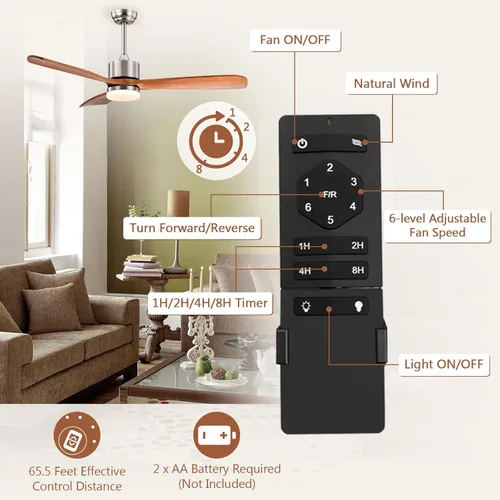 Vista 7 de Tangkula Ventilador de techo de 52 pulgadas con luz LED y control remoto, ventilador de techo interior para sala de estar, dormitorio, velocidad