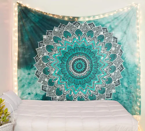 Vista 4 de Popular Handicrafts Tapiz para colgar en la pared, diseño de mandala hippie, bohemio, hippie, intrincado, indio, colcha, 54 x 60 pulgadas