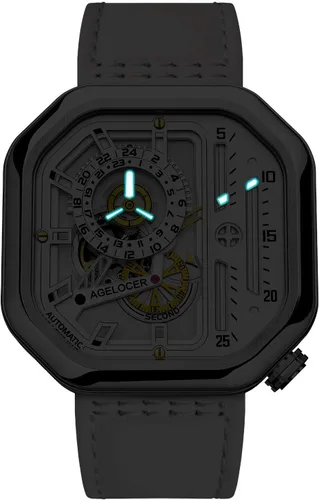 Vista 3 de AGELOCER Reloj cuadrado luminoso de acero inoxidable de lujo automático mecánico para hombre
