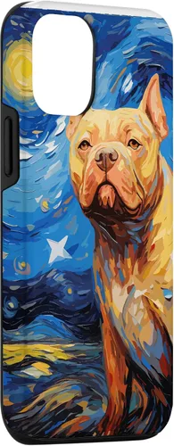 Vista 3 de Funda para iPhone 14 American Bully Starry Night para perro, mamá, perro, papá
