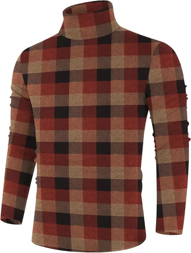 Vista 29 de Poriff - Suéter de cuello de tortuga térmico, de punto, liviano, casual, con corte entallado, para hombre Albaricoque