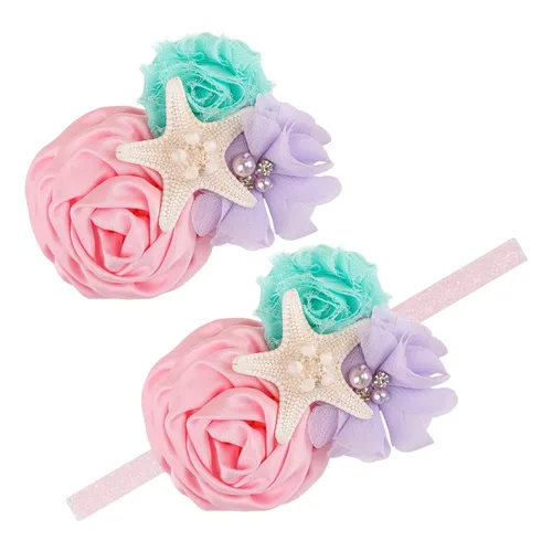 Vista 8 de YanJie Diadema con purpurina y lazos para el cabello para niñas pequeñas, regalo de fiesta de cumpleaños, lavanda aguamarina (M, dorado)
