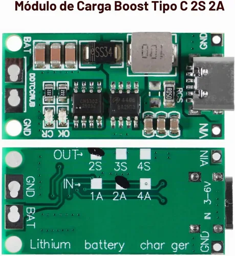 Vista 2 de 2PCS Tipo-C USB 2S 2A Boost Convertidor 8.4V 12.6V 16.8V Step-Up Power Module LiPo Polímero LiPo Batería de Litio Placa de Protección de Carga