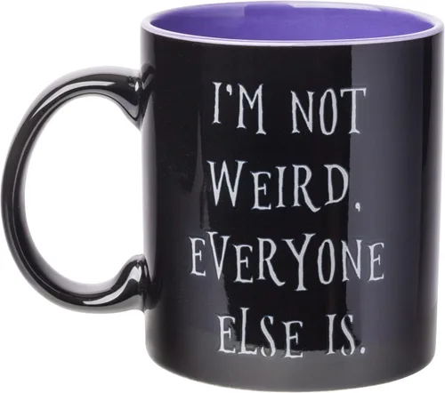 Vista 2 de Silver Buffalo Wednesday Addams Not Weird Everyone Else, taza de cerámica Miércoles no es raro