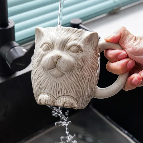 Vista 6 de Taza de café de cerámica de gato blanco de 20 onzas, taza de café grande de cerámica, taza con patrón de gato 3D novedoso para café, té, cacao
