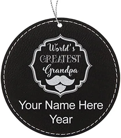 Vista 4 de LaserGram Personalized Christmas Ornament, World's Greatest Grandpa, Faux Leather, Custom Laser Engraved Gift Idea (Round Shape, Black with Gold)