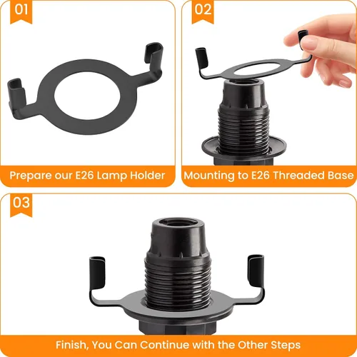Vista 6 de 2 piezas E26 lámpara arpa base soporte pantalla 1-7/16", 1.417 in Negro