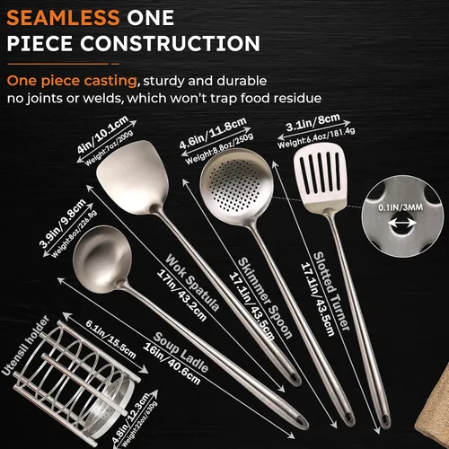 Vista 2 de MARTE Juego de utensilios de cocina de cocina, 5 piezas de acero inoxidable, juego de espátulas de cocina con soporte, espátula resistente al calor