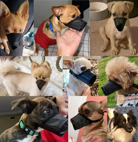 Vista 6 de Bozal para perros XS (2 piezas) de malla de aire suave para perros pequeños con hocico largo, ajuste rápido para aseo, ajustable, evita que muerdan