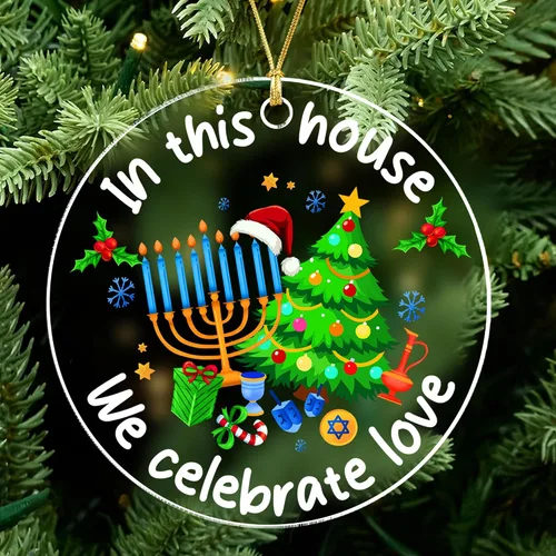 Vista 5 de Adorno Colgante para Árbol de Navidad de Janucá – En Esta Casa Celebramos el Amor – Adornos de Janucá para Árbol – Decoración Interreligiosa