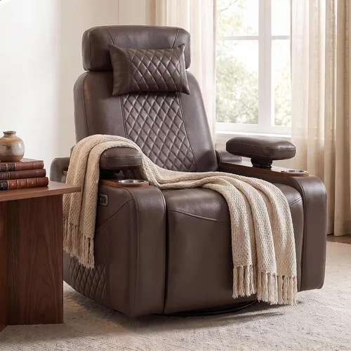 Vista 11 de Silla reclinable giratoria eléctrica para sala de estar, marrón Camel marrón