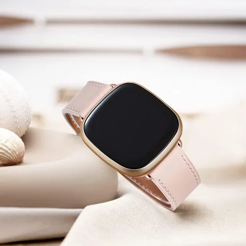 Vista 3 de Correas de cuero genuino de alta calidad compatibles con reloj inteligente Fitbit Sense/Fitbit Versa 3, correa de repuesto profesional y clásica
