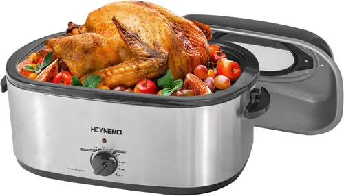 Vista 13 de Horno tostador de 18 cuartos de galón con tapa de autohilvanado, horno eléctrico de pavo de acero inoxidable de 1450W con asas de tacto frío, Negro