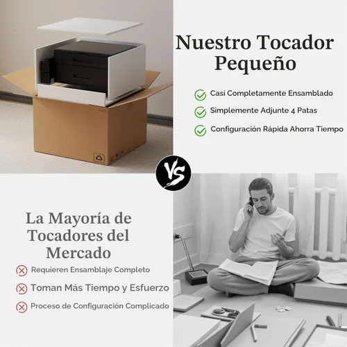 Vista 5 de Muwuele Escritorio pequeño de madera maciza con espejo y luces, tocador de maquillaje estrecho para espacios pequeños, mesa auxiliar de tocador