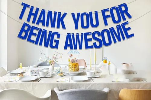 Vista 6 de Cartel de agradecimiento por ser impresionante con purpurina azul, pancarta con texto en inglés "We Will Miss You", cumpleaños, para jubilación