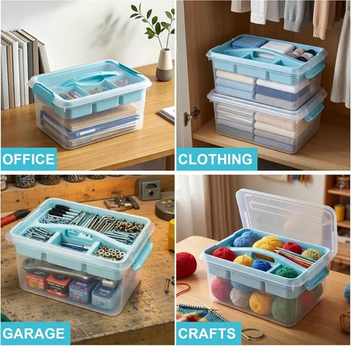 Vista 7 de Yesland Caja apilable y de transporte con bandeja extraíble, 16 x 11 x 6.5 pulgadas, organizador de plástico para suministros de arte, contenedores