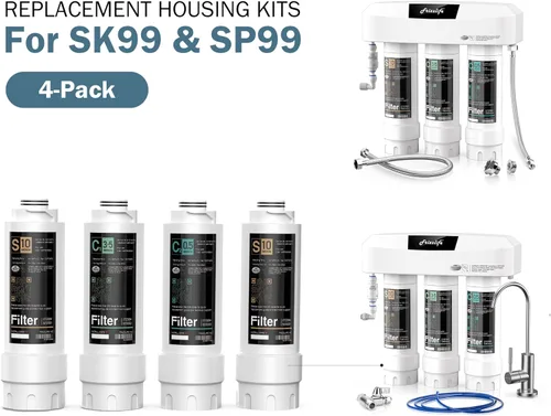 Vista 2 de Frizzlife SKP-HF Kits de carcasa de repuesto (paquete de 4) con cartuchos de filtro en el interior para sistema de filtro de agua debajo