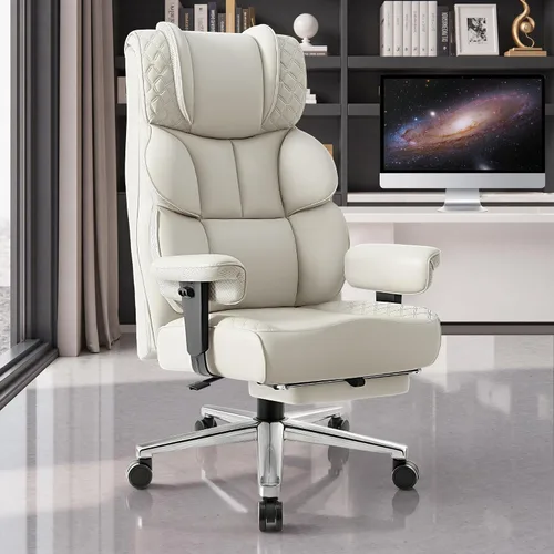 Vista 14 de BestGlory Silla de escritorio de oficina, silla grande y alta de cuero para juegos con reposapiés, amplia, ergonómica, cómoda, silla ejecutiva